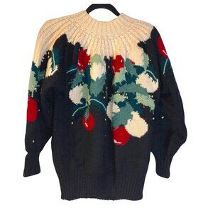 Norm Thompson Women's Handknit Christmas Sweater Size M 100% Wool Holidays Cozy